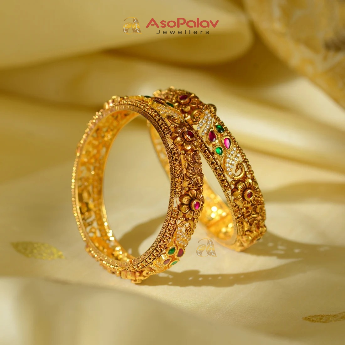 22K Emerald Gold Bangles for Women | Luxury Bridal & Traditional Jewelry